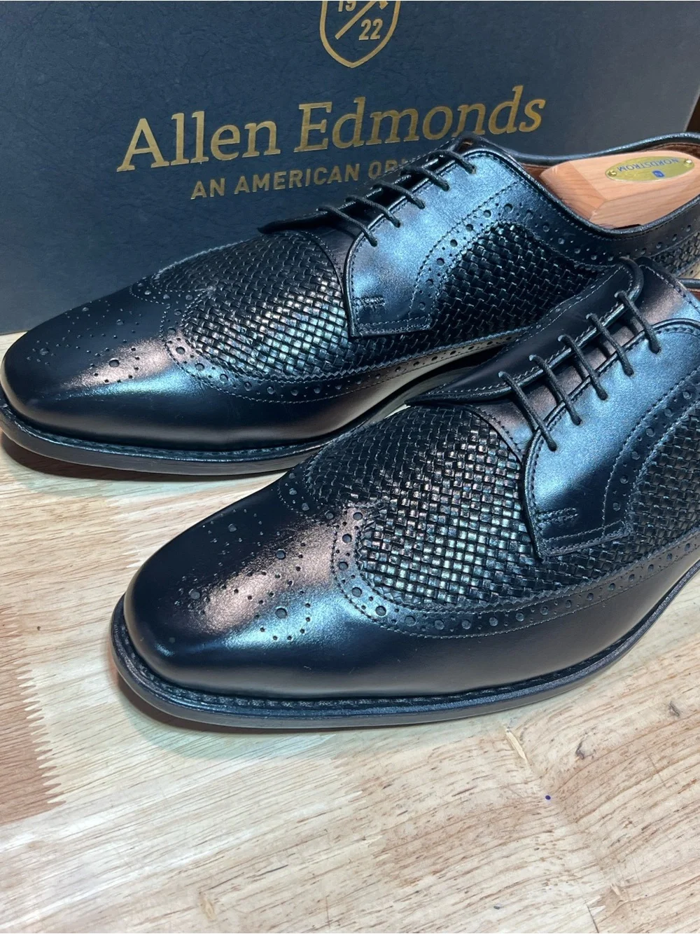 Allen Edmunds “Boca Raton” Men’s Black Woven Wingtip Derbies Sz 10.5D Md In 🇺🇸